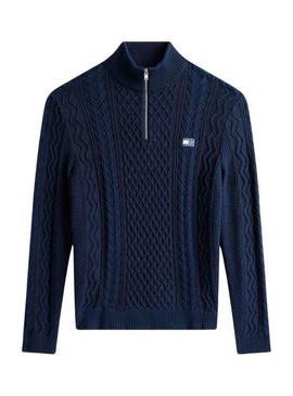 Camisola Tommy Jeans Cable Zip azul para homem