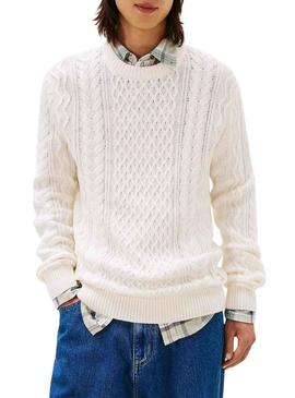 Camisola Tommy Jeans Cable branca para homem