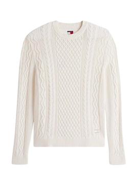 Camisola Tommy Jeans Cable branca para homem
