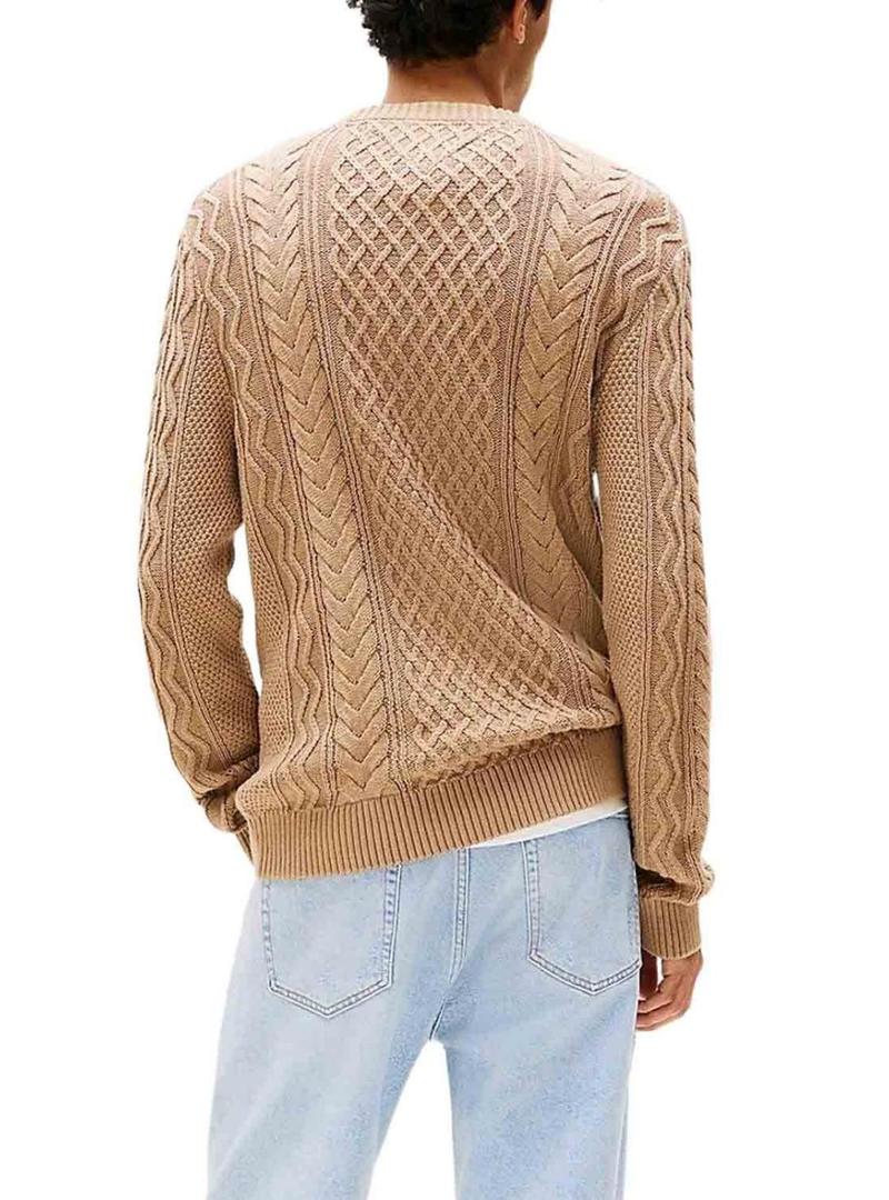 Camisola Tommy Jeans Cable bege para homem.