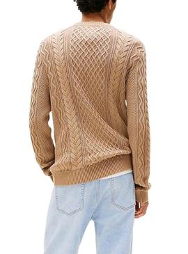 Camisola Tommy Jeans Cable bege para homem.