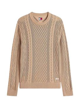 Camisola Tommy Jeans Cable bege para homem.