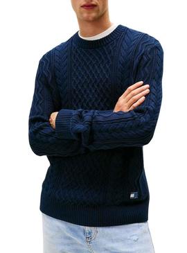 Camisola Tommy Jeans Cable azul marinho para homem.