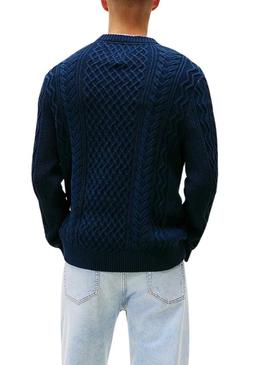 Camisola Tommy Jeans Cable azul marinho para homem.