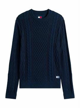 Camisola Tommy Jeans Cable azul marinho para homem.