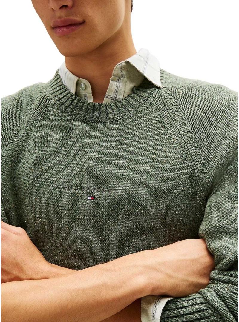 Camiseta Tommy Jeans Slim Linear Logo verde para homem.