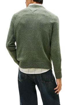 Camiseta Tommy Jeans Slim Linear Logo verde para homem.