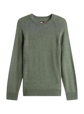 Camiseta Tommy Jeans Slim Linear Logo verde para homem.