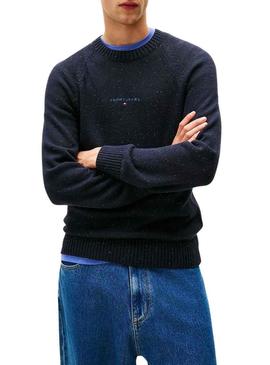 Camisola Tommy Jeans Slim Linear Logo azul marinho para homem.