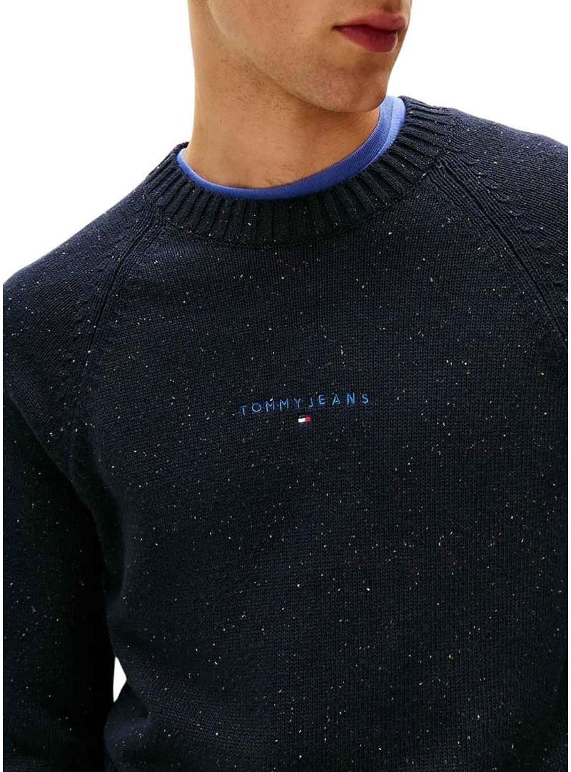 Camisola Tommy Jeans Slim Linear Logo azul marinho para homem.