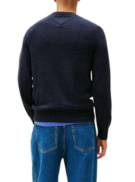 Camisola Tommy Jeans Slim Linear Logo azul marinho para homem.