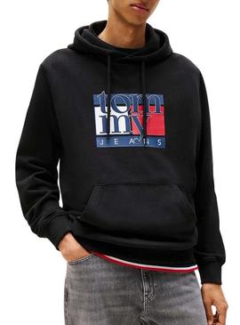 Moletom Tommy Jeans Flag preto para homem.