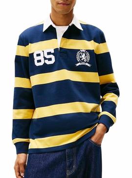 Polo Tommy Jeans Rugby azul e amarelo para homem.