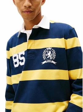 Polo Tommy Jeans Rugby azul e amarelo para homem.