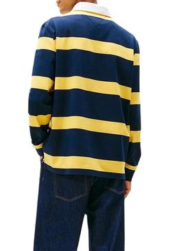 Polo Tommy Jeans Rugby azul e amarelo para homem.