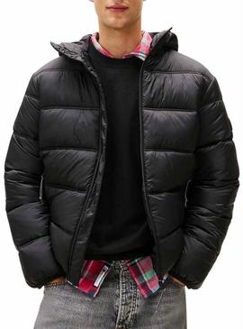 Jaqueta Tommy Jeans com capuz e logo preto para homem.