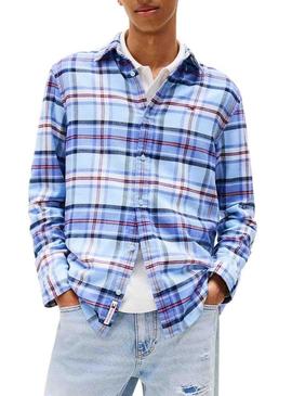 Camisa Tommy Jeans Flannel azul para homem