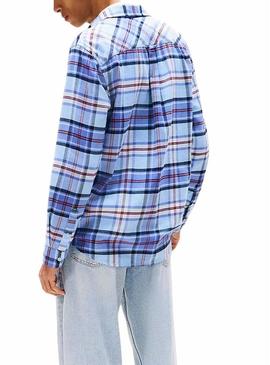 Camisa Tommy Jeans Flannel azul para homem
