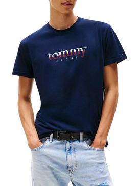 Camiseta Tommy Jeans DNA azul marinho para homem.
