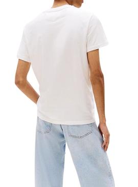Camiseta Tommy Jeans Flag branca para homem.