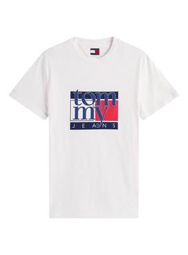 Camiseta Tommy Jeans Flag branca para homem.