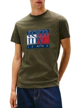 Camisa Tommy Jeans Flag verde para homens
