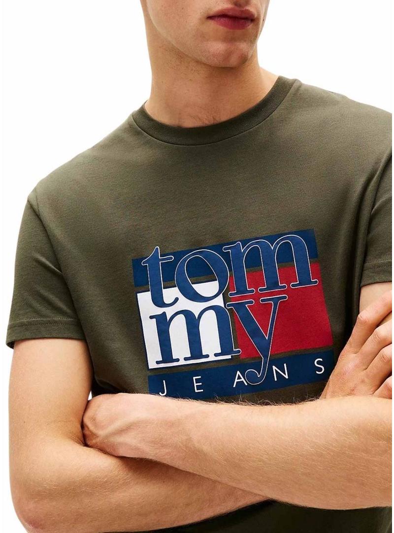 Camisa Tommy Jeans Flag verde para homens