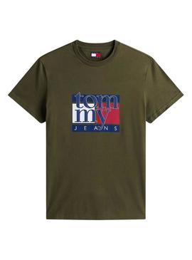 Camisa Tommy Jeans Flag verde para homens