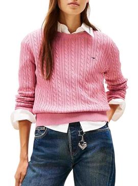 Camisola Tommy Jeans Cable rosa para mulher.