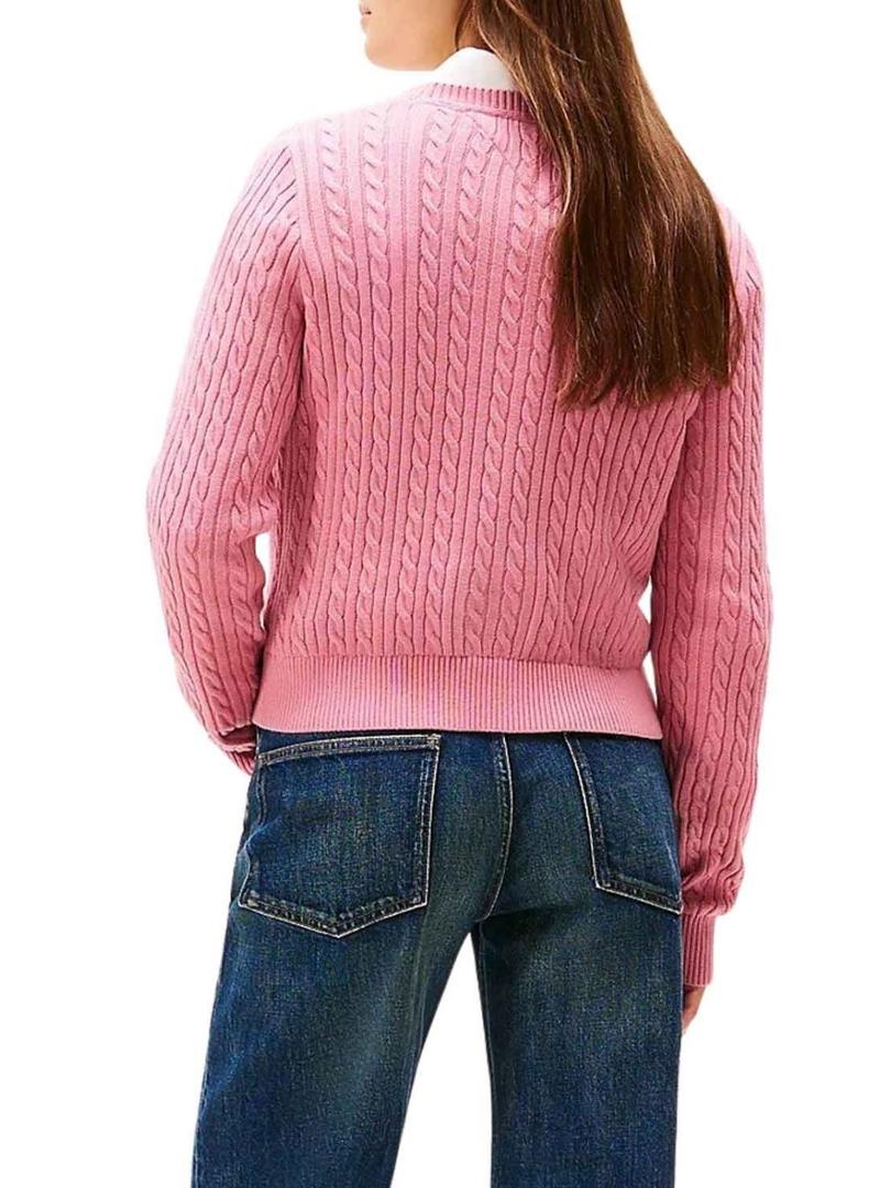 Camisola Tommy Jeans Cable rosa para mulher.