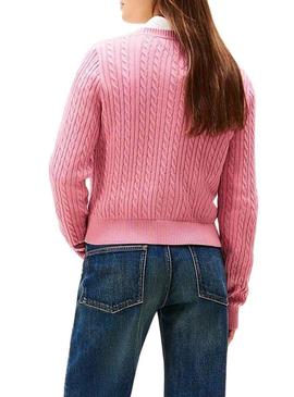 Camisola Tommy Jeans Cable rosa para mulher.