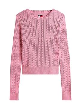 Camisola Tommy Jeans Cable rosa para mulher.