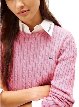 Camisola Tommy Jeans Cable rosa para mulher.