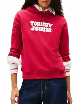 Moletom Tommy Jeans com logotipo vermelho para mulher.