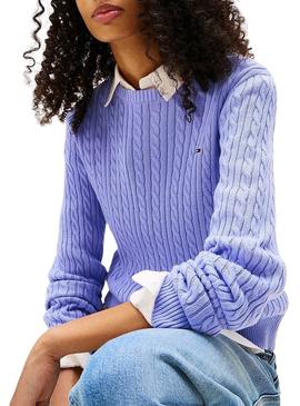 Camisola Tommy Jeans Cable azul para mulher.