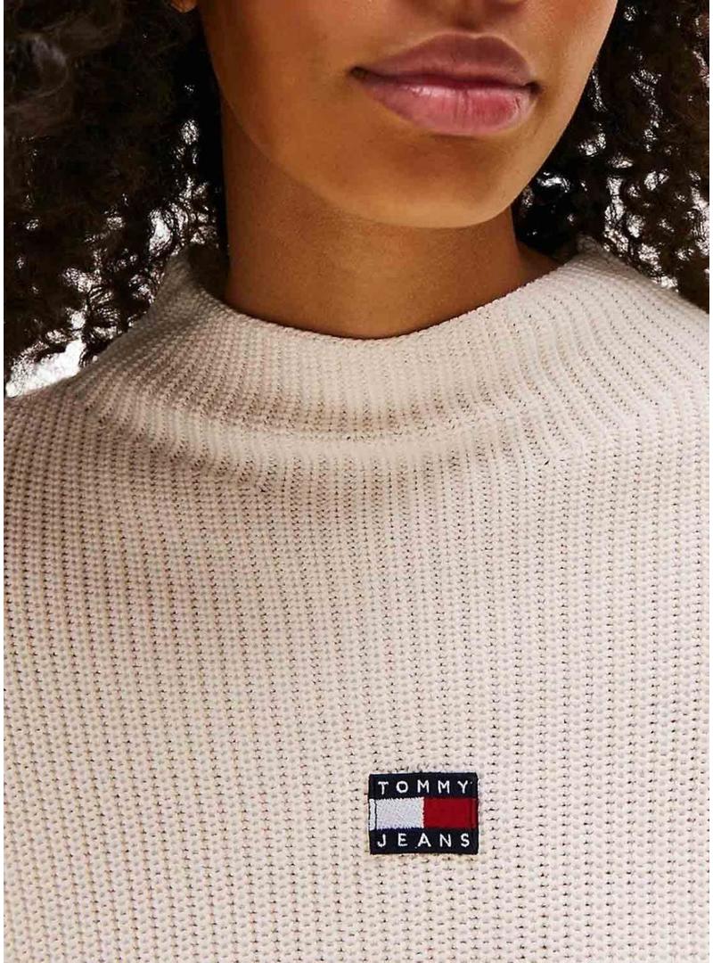 Camisola Tommy Jeans Mockneck branca para mulher.