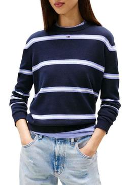 Camisa listrada azul marinho Tommy Jeans para mulher.