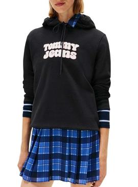 Moletom Tommy Jeans Logo preto para mulher.