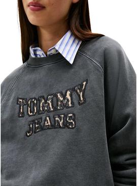 Moletom Tommy Jeans Boxy Leopard cinza para mulher