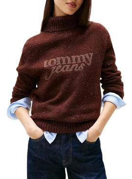 Camisola de gola alta marrom Tommy Jeans para mulher.