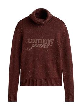 Camisola de gola alta marrom Tommy Jeans para mulher.