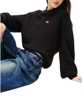 Camisola Tommy Jeans Mockneck preta para mulher