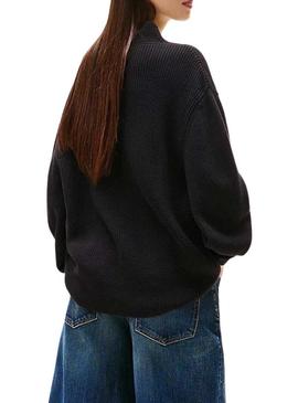 Camisola Tommy Jeans Mockneck preta para mulher