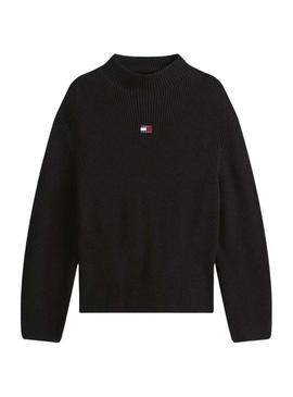 Camisola Tommy Jeans Mockneck preta para mulher