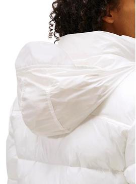 Jaqueta acolchoada Tommy Jeans Hidden Hood branca para mulher.