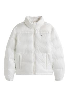 Jaqueta acolchoada Tommy Jeans Hidden Hood branca para mulher.