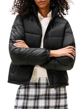 Jaqueta acolchoada Tommy Jeans Hidden Hood preta para mulher.