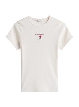 Camiseta Tommy Jeans Rose branca para mulher.