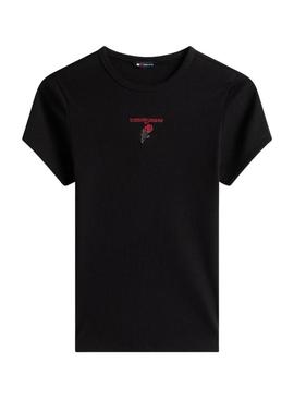 Camiseta Tommy Jeans Rose preta para mulher.