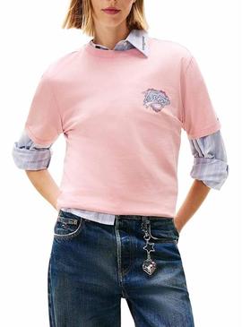 Camiseta Tommy Jeans Heart rosa para mulher.
